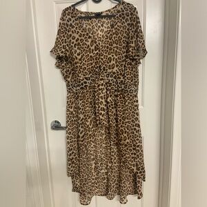 Torrid Leopard Print High Low Shirt Dress Brown Black Tan Gold Shimmer Sheer 2X